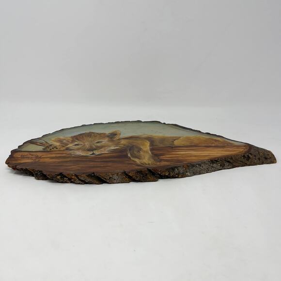 Hand Painted Lion on Wood Slab w/Wall Hook - Picture 6 of 6